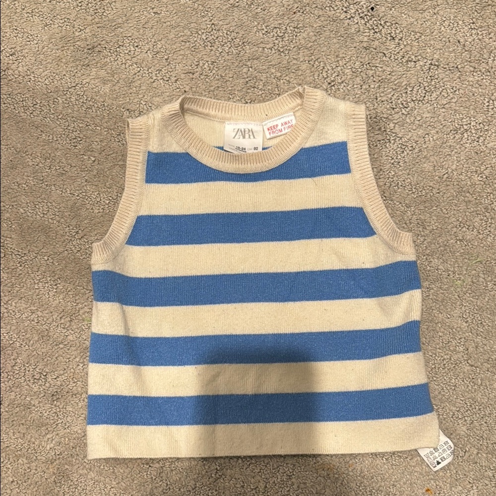 Zara Blue and Cream Striped Tank Top